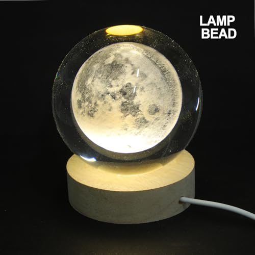 Lámpara de mesa 3D bola de cristal LED con base de madera USB miniatura 7