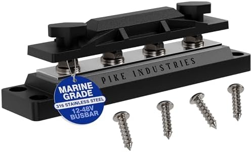 400 Amp Solid Copper Busbar 4 Stud (5/16" Stainless, Black) Commo...