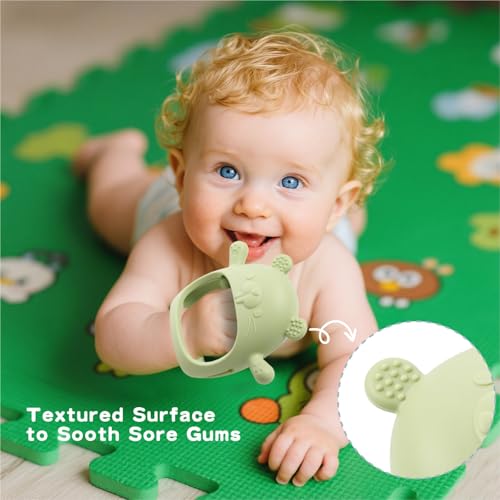 Image of Baby Fruit Feeder with Popsicle Mold Cute Teething Toys Silicone Teethers for Babies 3-12 Months for Baby Feeding Gift (GreenB)