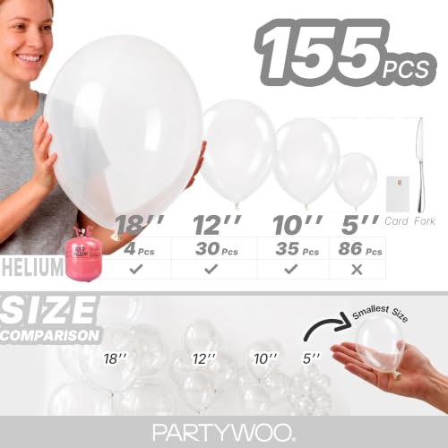 Image of PartyWoo Clear Balloons 155pcs Different Sizes of 18 12 10 5 Inch Transparent Balloon Arch Kit for Graduation Wedding Baby Shower Bridal Shower Anniversary Birthday Party Decorations Clear-Y2