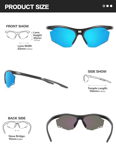 Image of BIRCEN Mens Polarized Sunglasses for Sports: TR90 Lightweight Sun Glasses Wrap Around Shades for Fishing Driving Cycling
