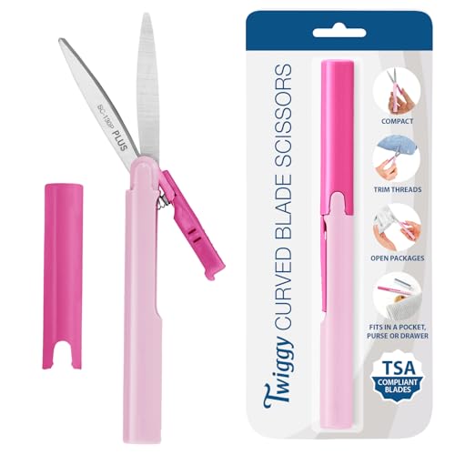 Plus Pen Style Non-Stick Compact TSA Twiggy Scissors with Cover Pink