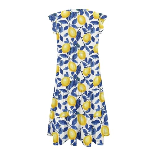 Image of Womens Summer Dress Ruffle Sleeve V Neck Dress Casual Fit Flowy Beach Vacation Sundress with Pocket S-2XL