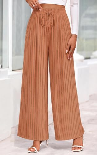 Image of PRETTYGARDEN Womens Pants Elastic Waist Floral Lightweight Palazzo Pants for Women Casual Lounge Wide Leg Pants Woman