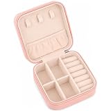 Viktauy Schmuckkästchen Reise, Kleine Schmuckschatulle für Damen Mädchen, Tragbarer Schmuckorganizer für Ringe Ohrringe Halsketten, Schmuck Reiseetui, Geschenkidee, Geschenk zum Muttertag-Rosa