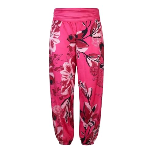 Pantalon décontracté confortable et durable à imprimé intégral rose avec jambes amples 3XL - 5