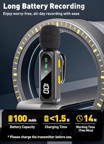 Image of VELOMAX Mic for YouTube Wireless, Noise Reduction Magnetic Clip Wireless Microphone with LED Indicator and Battery Display for Video Recording Creators (Dual Mic)