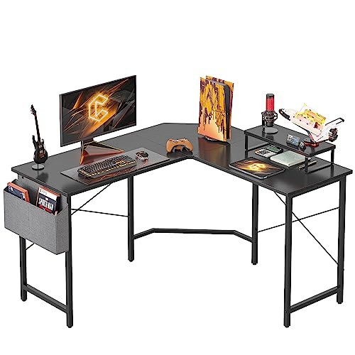 Cubiker L Shaped Gaming Desk, 120 cm Computer Corner Desk with Monitor Shelf for Home Office Study Writing Workstation, Black Carbon Fiber