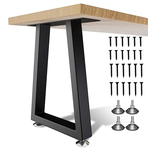 CHICAURA 16 Inch Metal Bench Legs (Set of 2), Heavy Duty Steel Coffee Table Legs, Modern Industrial Trapezoid Frame for Easy DIY Projects, Supports 500lbs (16' H x 12' W, Black)