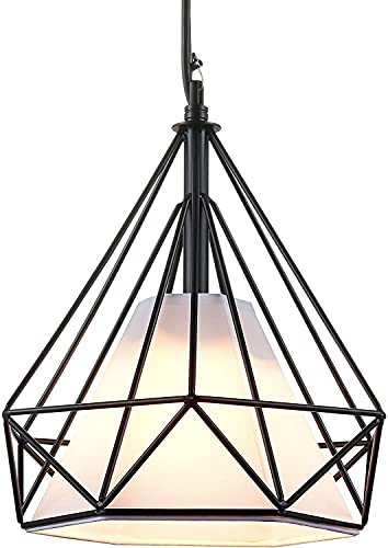 Industriel Suspension Luminaire,Lustre Industriel Vintage en Forme de Diamant,Lampe de Plafond en Métal pour Restaurant Salon Chambre Cuisine Bar Couloir, Noir