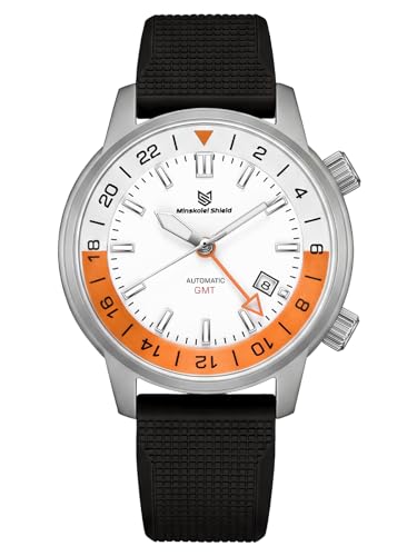 Minskolei Shield GMT Herrenuhr Automatikuhr GMT Dual-Zeitzone Armbanduhren Mechanische Uhren 42MM Edelstahl 100M Wasserdicht (Rubber-Silver-Black)