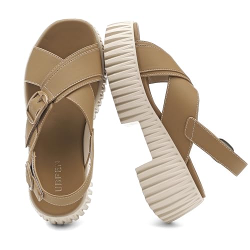 Image of UBFEN Womens Platform Sandals With Arch Support Comfy Walking Wedge Crisscross Band Summer Casual