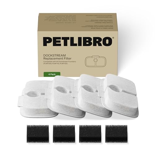 Image of PETLIBRO Cat Water Fountain Filter Replacement, 4 Pack Filters & Sponges for Dockstream WF106 / WF116 / WF105 / WF115 / WF005, Easy-Swap Cat Fountain Filter, 2-Month Supply