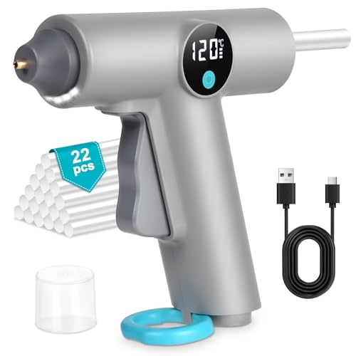 vsshe Pistola de Pegamento Caliente Inalámbrica con 22 Barras de Silicona, Pistola de Silicona Inalámbrica Recargable por USB de 2000 mAh, Calentamiento Rápido 40S Apagado inteligente para DIY, Arte