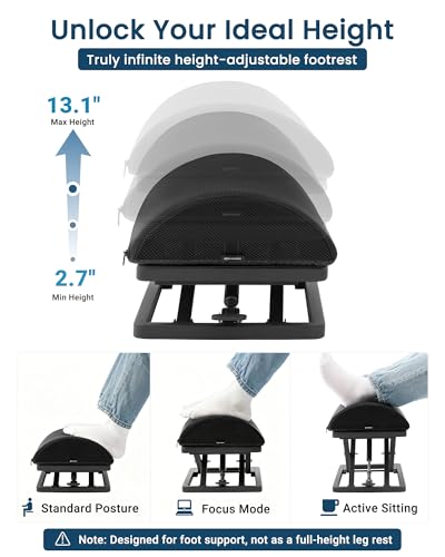 Image of Truly Infinite Height Adjustable Footrest｜No Bending Needed-Foot Step-to-Adjust｜2.7 inch-13.1 inch Height｜Washable｜Foot Rest Stool for Under Desk at Work, Office /Home /Gaming /Study Desk Essentials