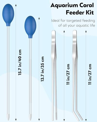 Image of Pawfly Aquarium Coral Feeder Kit, 13.7 inch & 15.7 inch Long Tube with 11 inch Long Tweezers, Coral Food Feeders for Reef Marine Fish Shrimp, Long Acrylic Syringes with Stainless Steel Aquarium Tweezers