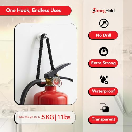 Image of StrongHold Self Adhesive Screw Hooks for Wall Without Drilling - 10 Pcs Heavy Duty Transparent Wall Hanging Hooks, Nail Free Stainless Steel Hooks for Frames & Wall Decor