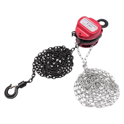 WOLEGM Flaschenzug, 1000 kg Tragkraft Kettenzug Hebezug 4m Hubhöhe mit 2 * 360° Drehbare haken Kettenblockaufzug