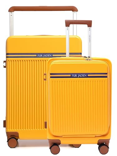 Image of FUR JADEN The Aviator TechPro Set of 2 German Polycarbonate Travel Luggage Cabin Suitcase with USB Port, Laptop Compartment, 8 StealthTech Shock Absorbing Wheels, TSA Lock (Sunflare, Cabin+Medium)