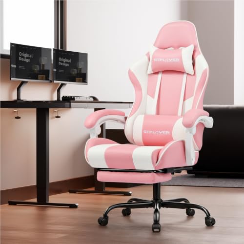 Miniatura 2 de Gtplayer Silla Gaming Con Masajeador Ergonómica Silla Gamer Con Reposapiés Reposacabeza, Silla De Oficina Ergonómica, Soporte Lumbar, Silla Juego Ajustable En Altura, Rosa