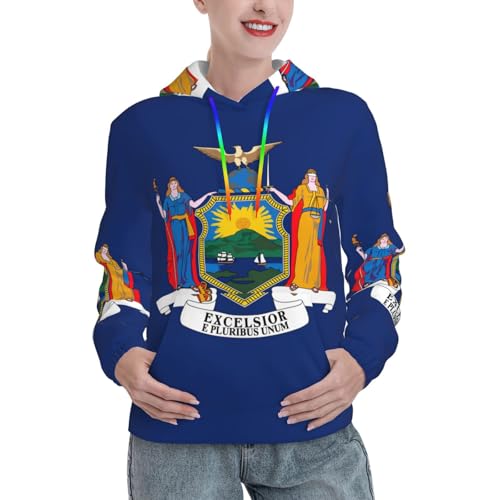 Sweat à capuche femme graphique tendance à imprimé drapeau New York avec grande poche kangourou