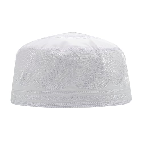 Kids & Toddler White Embroidered Cotton Kufi Muslim Kufi Takke Peci Kofia Hat 3XS- 19.5