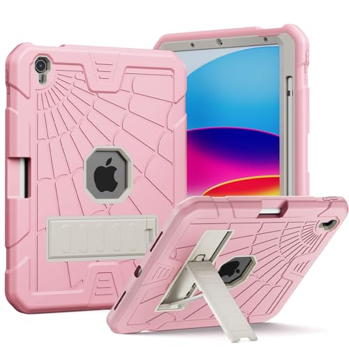 Herize 10.9" iPad 10th Gen (2022) Kids Case - Pink with Pencil Holder & Stand, Case for iPad 10th Gen 10.9''