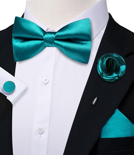 Image of Solid Color Bow Ties for Men Silk Pre-tied Tuxedo Bowtie Set 4PCS