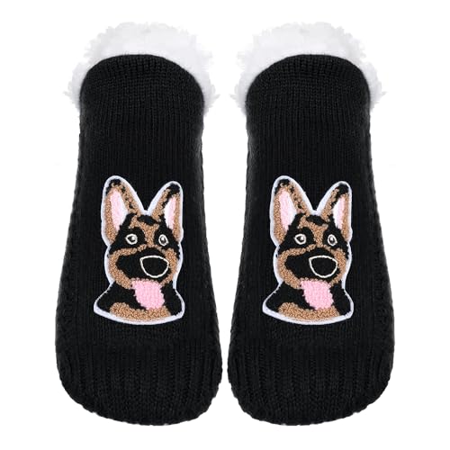 Image of ZYZX Cute Dog Slipper Socks for Women with Grips,Fuzzy Socks Indoor