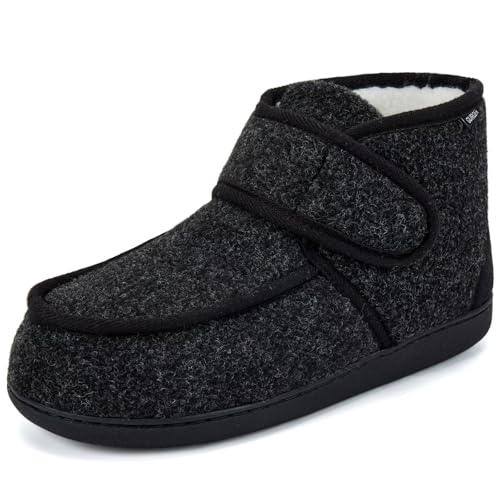 GURGER Zapatillas de Estar por Casa de Hombre Invierno Forro de Peluche Botas de Casa Diabéticos Pantuflas de Casa Altas Botines Negro 44 45
