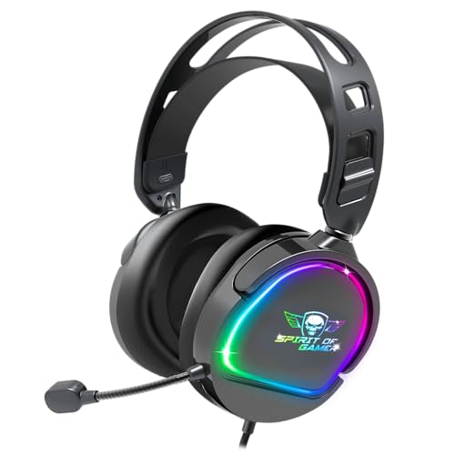 Spirit Of Gamer - Pro H6 | Casque Gaming Noir Filaire RGB avec Micro | Compatible, Xbox, Switch & PC | Stéréo 2.0 | Sortie USB et Jack | Arceau...