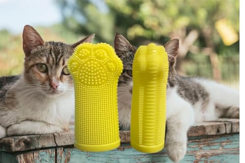 Image of Dog Toothbrush PAW, 360 Tooth Brushing Kit, Cat Toothbrush, Dog Teeth Cleaning, Finger Tooth brush, Dental Care, Small & Large Pets, Toothpaste Not Included (Blue Yellow, 8 Count (pack of 8))