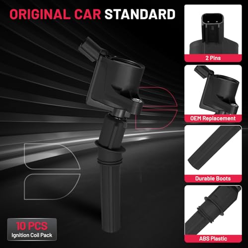Image of BDFHYK Ignition Coil Pack DG508 Compatible with Ford F150 F250 1997-2010 Ford Explorer Crown Victoria 2003 2004 Ford Expedition Mustang Ford Coil for DG457 DG472 DG481 DG491 IC369 Set of 10