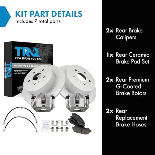 Image of TRQ Rear Brake Pad and Rotor Set Ceramic Coated Rotors Calipers Compatible with 2008-2013 Toyota Highlander