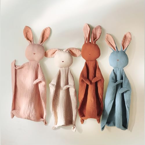 Image of insular Bunny Lovey Blanket for Boys and Girls, Organic Cotton Muslin Security Blanket for Babies, Soft Breathable Lovie Soothing Towel for Newborn and Infant, Pink Rabbit&Pink Cloud