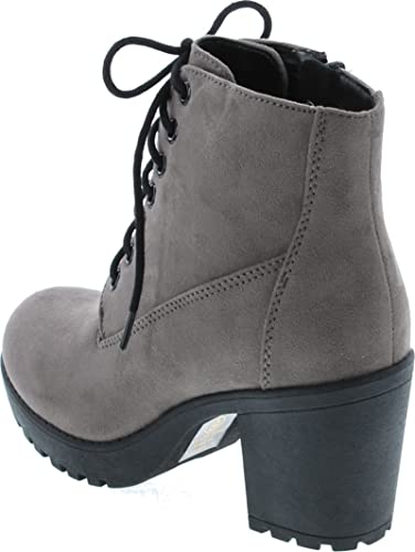 Image of Soda Second Lug Sole Chunky Heel Combat Ankle Bootie Lace up w /Side Zipper | Casual Boots
