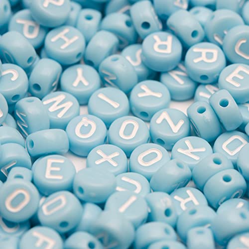 500PCS Acrylic Small Letter Beads - White on Blue Background for Jewelry Making - Alphabet Beads Kit for Bracelets & Necklaces