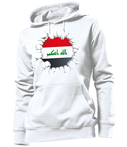 love-all-my-shirts Fussball Irak 5723 Fanhoodie Frauen Damen Hoodie Pulli Kapuzen Pullover Fanartikel Kapuzenpullover Weiss S