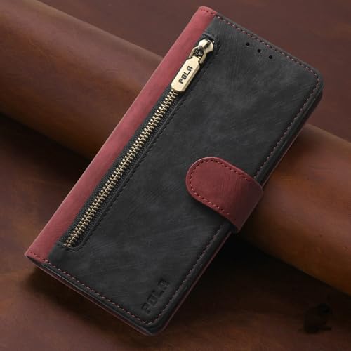 BEENTRYS Cuero Funda para Huawei Nova 7 Funda,Tipo Billetera Cartera Cubierta Ranura para Tarjeta Soporte Bolsillo Cremallera RFID Magnético PU Antigolpes Carcasa-Negro