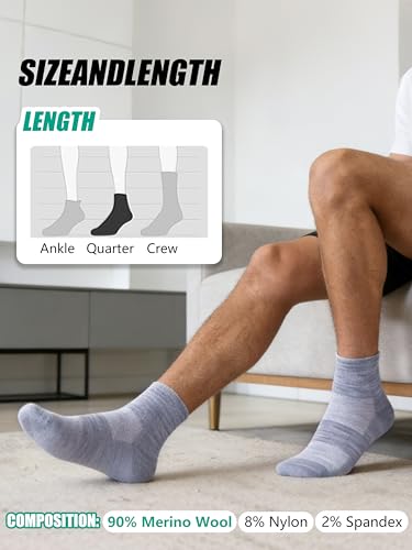 Image of Merino Wool Ankle Socks, Men's Women's 90% Wool Athletic Thin Running Moisture Wicking Socks, 3 Pairs