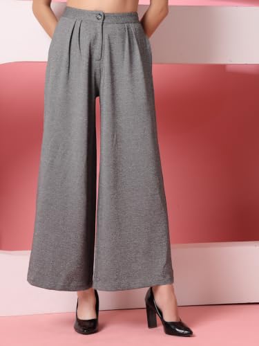 Image of FYLTR Women's Stretchable High Waist Wide-Leg Front Pleated Formal Trouser