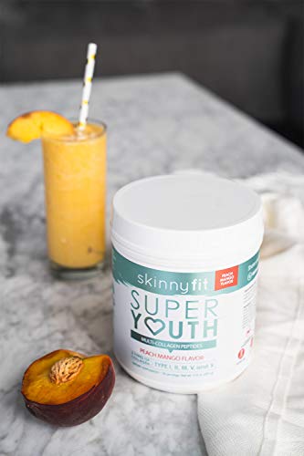 SkinnyFit Super Youth Multi-Collagen Peptide Powder Peach Mango Flavor, Hair, Skin, Nail,