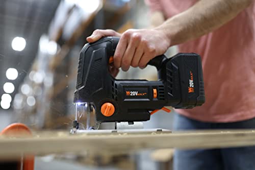 Image of WEN Cordless Jigsaw, Brushless with Auto-Speed, 20V Max 4.0Ah Lithium Ion Battery, and Charger (20670)