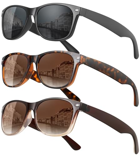 MEETSUN Classic Polarized Sunglasses for Women Men Trendy Retro Vintage Sun Glasses for Driving UV Protection 3 Pack Black Leopard Brown Gradient