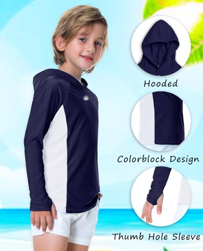Image of AOBUTE Unisex Kids Long Sleeve Hoodie Rash Guard Boys UPF 50+ Swim Top with Thumb Hole 3-12 Years
