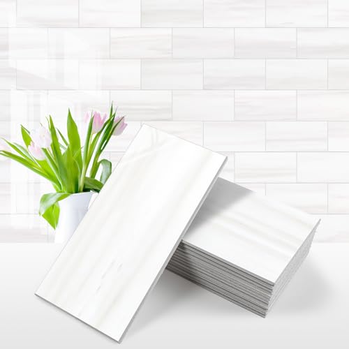 Comparison: Best Kitchen Backsplash For White Cabinets 5 Vamos Tile 100-Piece Glossy Dolomite White Peel and Stick Backsplash Tile,3''x6'' PVC Subway Tile with White Grout, Stick on Backsplash for Kitchen/Bathroom/Fireplace