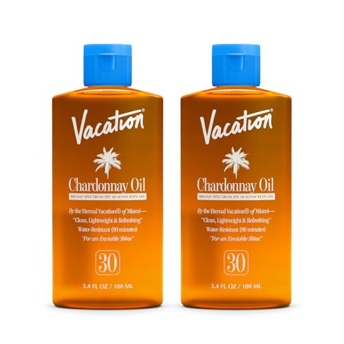 Vacation Chardonnay Oil SPF 30 Sunscreen Oil, 3.4 Fluid Ounces, Pack of 2 - Hydrating, Lightweight,...