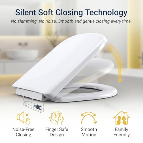 Image of ELEGANT CASA Polypropylene Soft Closing Toilet Seat /Western Toilet Seats Cover for Bathroom /Seat for Commode with Stable Hinges-Rectangular Shape Design Colour (Glossy White)-1 Set