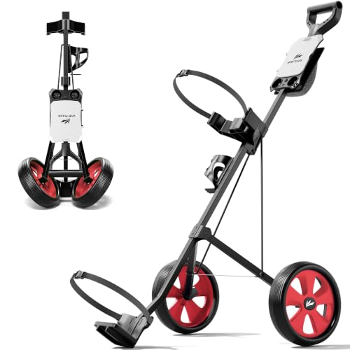 Image of 2-Wheel Golf Pull Cart - Lightweight Foldable Golf Push Cart with Durable Steel Frame, Adjustable Web Straps, Compact Design for Walking Golfers