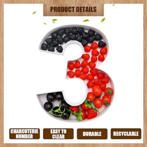 Image of 12 inch Fillable Number Paper Mache Cardboard Cutouts Sweet Charcuterie Board Tray (White, 3 Shape)